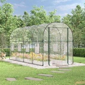 átlátszó PVC és porszórt acél melegház 160 x 400 x 190 cm