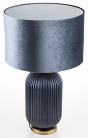 Elegáns királykék barázdált aranyszegélyes kerámia asztali lámpa kék szövet lámpaernyővel 67x41x41cm