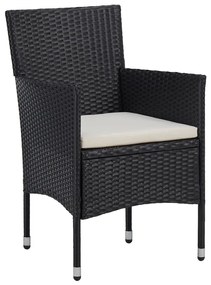 3 részes fekete polyrattan és tömör fa kerti bisztrószett