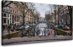 Vászonkép Kerékpárok az Amszterdam hídon 80x40 cm Ideális ajándék