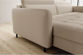 Bézs bársony kinyitható-tárolóhelyes sarokkanapé (bal oldali-heverő résszel) Gomsi – ELTAP