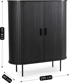 Kétajtós, tolóajtós komód 100 cm méretben, fekete színben TRISH