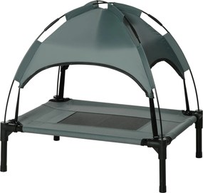 PawHut Magasított Kutyaágy Napernyővel, Pet Ágy, Kutya Pihenőhely Szabadtéri Használatra Tetővel, Lélegző, Taft Anyag Kempinghez Szürke 61 x 46 x 62 c