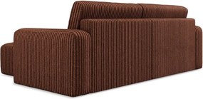 Terrakotta színű kordbársony kinyitható-tárolóhelyes sarokkanapé (jobb oldali-heverő résszel) Kona – Makamii