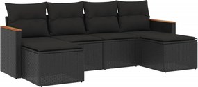 vidaXL 6 részes fekete polyrattan kerti ülőgarnitúra párnákkal