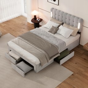 Kárpitozott ágy 140*200cm franciaágy 4fiók Led világítás szürke