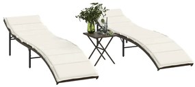 2 db barna polyrattan napozóágy asztallal