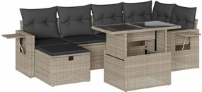 vidaXL 7 részes világosszürke polyrattan kerti ülőgarnitúra párnákkal