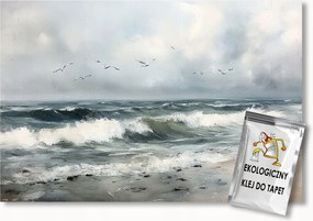 Fotótapéta Flizelina Tájkép Tenger Hullámok Tengerpart Madarak Sirályok 350x250 ragasztó