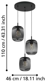 Eglo 900686 - Csillár zsinóron ROMAZZINA 3xE27/40W/230V fekete