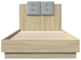 sonoma tölgy színű ágykeret fejtámlával és LED-ekkel 100x200 cm