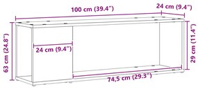 Könyvespolc Fekete Tölgy 100x24x32 cm Műanyag