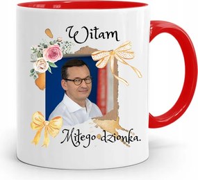 Piros Politikus Bögre Mateusz Morawiecki Miniszterelnök fényképes nyomtatással