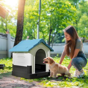 PawHut Kinti Kutya Kennel Kicsi és Közepes Kutyák Számára - 64,5 x 57 x 66 cm - Fehér és Kék | Aosom