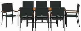 Kert étkező szett 9 pcs Fekete és Barna 190 x 80 x 75 cm