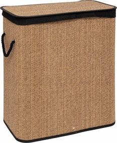 Szennyestartó Kosár Bambusz Bézs Fekete Összecsukható 2 Rekeszes 100L 63X32X52CM