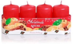 Gyertya adventi piros narancs-fahéj illatú 4 db, 4 cm x 7 cm