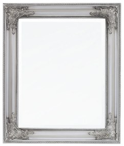 Szögletes élcsiszolt fali tükör díszes ezüst blondel fa keretben 62x52x3,5cm