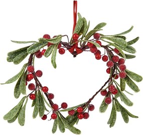 X-MAS függődísz, szív alakú, piros bogyókkal 24 cm