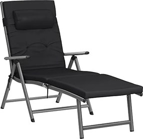 SONGMICS Napozóágy, 6 cm vastag matraccal, dönthető, max. terhelhetőség 150 kg, fekete