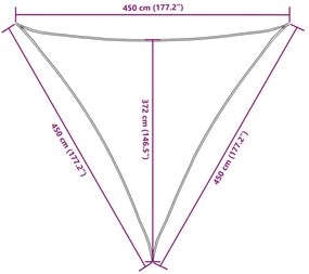 kék háromszögű oxford-szövet napvitorla 4,5x4,5x4,5 m