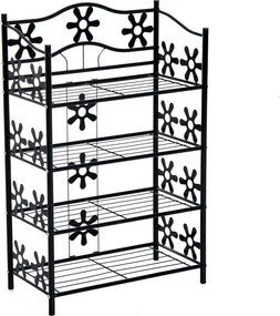 HOMCOM Cipőtartó, Növénytartó, Virágtartó, Polcos Egység, Állvány, 4 Szint, Fém, 59,5 x 30 x 92 cm, Fekete | Aosom