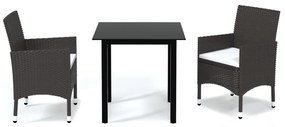 3 részes barna polyrattan kerti étkezőgarnitúra párnákkal