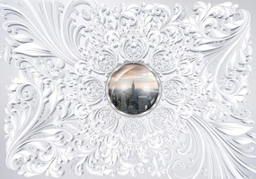 Városi absztrakt tapéta Fehér felhőkarcolók Városi kilátások 254x184 +ragasztó