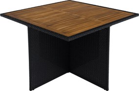 Kerti rattan szett, akácfa, fekete/krémszínű/természetes, MELFORD
