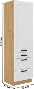 Magas szekrény, fehér/artisan tölgy, LULA 60 DKS-210 3S 1F