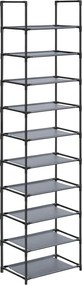 10 szintes cipőtartó, cipőállvány,  45 x 28 x 173 cm, fém váz, szürke