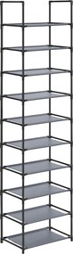 10 szintes cipőtartó, cipőállvány,  45 x 28 x 173 cm, fém váz, szürke