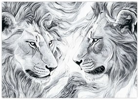Üveg kép - Rajzolt oroszlánfejek (70x50 cm)