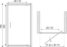 Tomar DR 90 nyíló zuhanyajtó 90x100 grafit matt csíkos üveggel