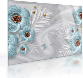 Kép - 3D kék virágok (üvegen) (70x50 cm)