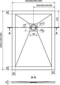 Mexen Stone+ 120 x 100 cm-es, szürke-beton hatású, téglalap alakú kompozit zuhanytálca - 44611012
