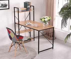 VEINA számítógépasztal 3 polcos tárolóállvánnyal, 120 x 60 cm-es asztallappal, tölgy/fekete