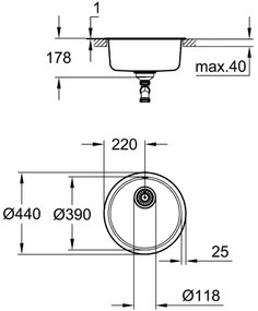 GROHE 31720SD0 - K200 mosogató 440 x 440 x 180 rozsdamentes acél