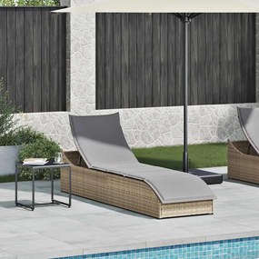 Összecsukható napozóágy párnával és tárolóval bézs polyrattan