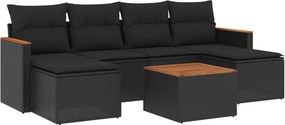 vidaXL 7 részes fekete polyrattan kerti ülőgarnitúra párnával