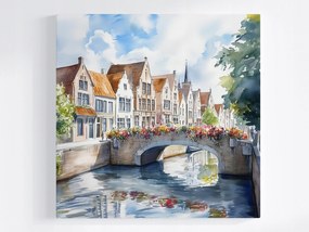 Poszter Város Óváros Belgium Brugge Híd Virágok 40x40