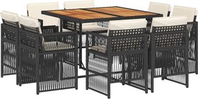 vidaXL 9 részes fekete polyrattan kerti étkezőgarnitúra párnákkal