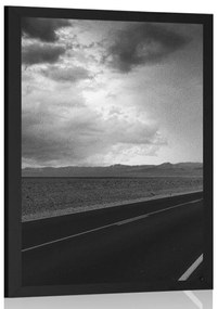 Poszter út a sivatag közepén fekete-fehérben
