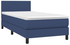 kék szövet rugós és LED-es ágy matraccal 100x200 cm