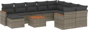 vidaXL 11 részes szürke polyrattan kerti ülőgarnitúra párnákkal