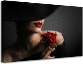 Vászonkép Nő vörös rózsával Piros ajkak Elegancia 80x50 cm