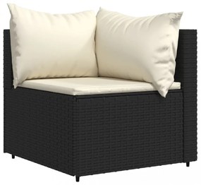 2 db fekete polyrattan kerti sarokkanapé párnákkal