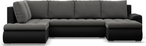Tokio U sarokkanapé, 3 ágyneműtartóval, bársony + műbőr, baloldali, szürke - fekete