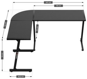 Gamer asztal sarokasztal ,íróasztal 147x112cm fekete.