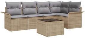 vidaXL Kerti Kanapé Szett párnával tárolóval 6 pcs Bézs Poli rattan